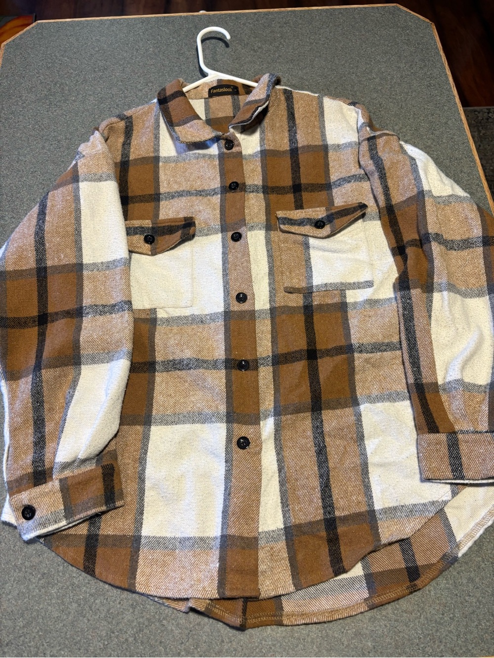 Women’s  Plaid Shacket Jacket - Brown & Cream